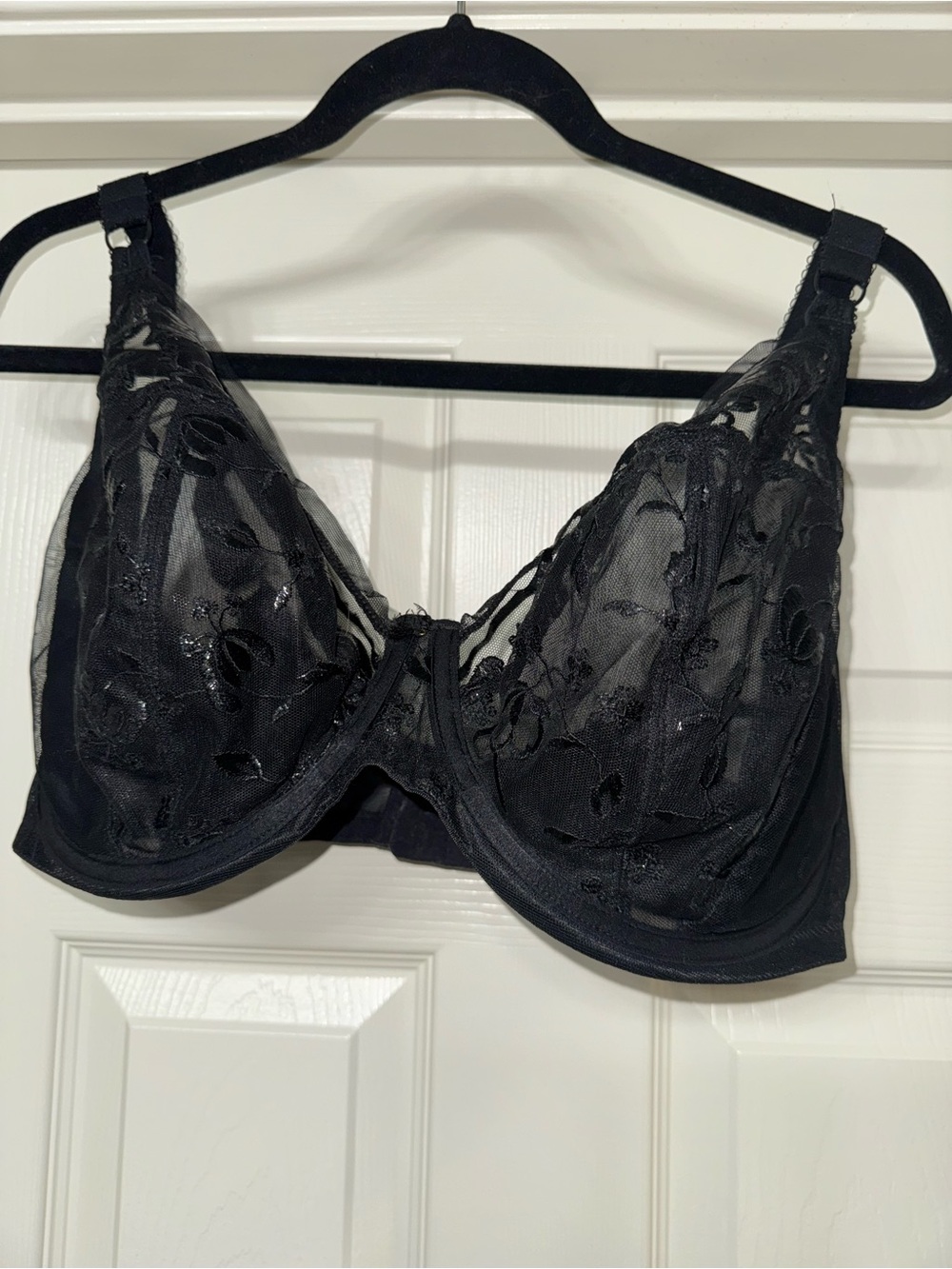 Elomi Roxanne Plunge Bra Black Sheer Floral UK 38H EL4460
